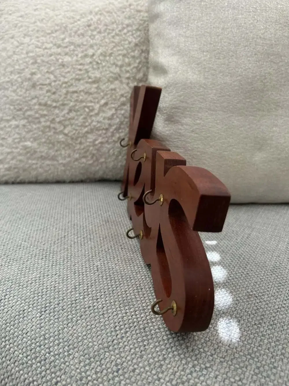 Vintage Wooden 'KEYS' Wall Mount Key Holder Organizer with Brass Hooks